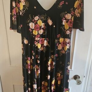 Torrid Black Floral Long Sleeve Dress